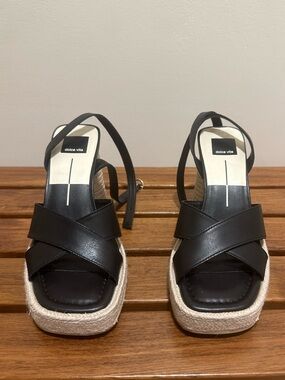 Dolce Vita Black Leather Espadrille Platform Sandals